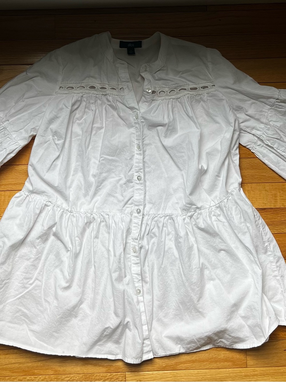 Ellos White Eyelet Lace Babydoll Tunic Blouse Tiered Bell Sleeve Top Size 12 - Picture 2 of 4